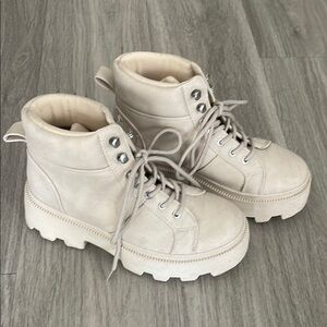 Cream High-Top Lace-Up Boots